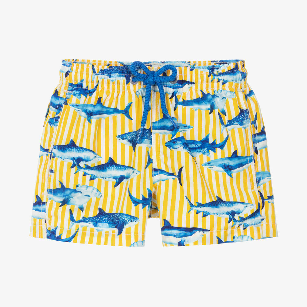 MC2 Saint Barth - Boys Yellow Stripe Shark Swim Shorts  | Childrensalon