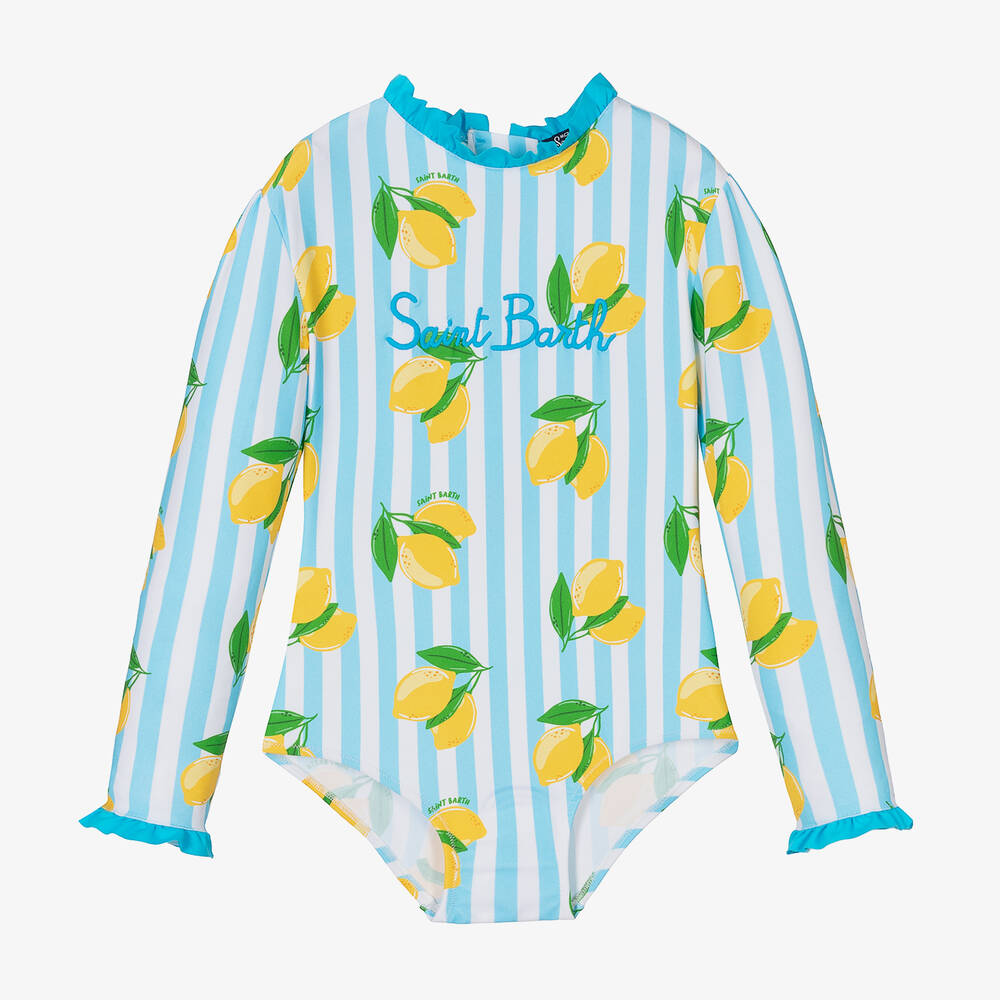 MC2 Saint Barth - Girls Blue Stripe Lemons Swimsuit | Childrensalon
