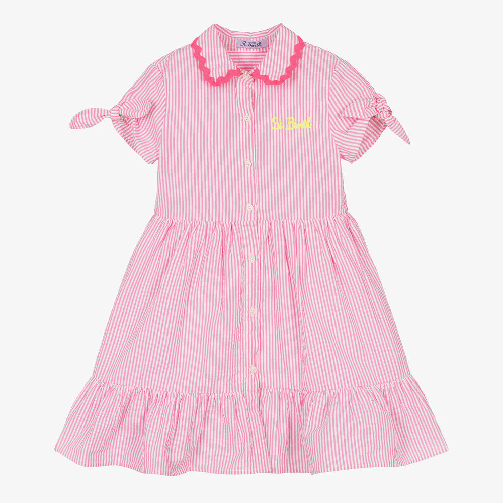 MC2 Saint Barth - Girls Pink Cotton Striped Dress  | Childrensalon