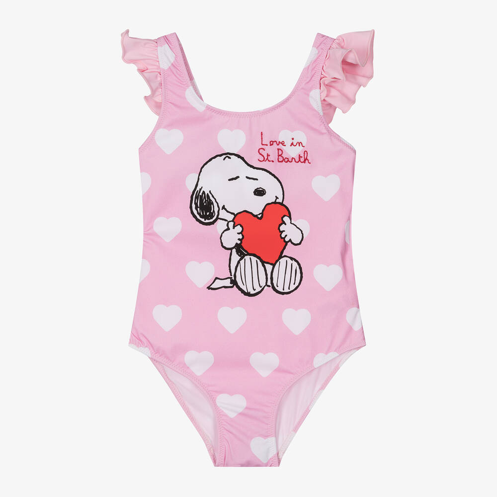 MC2 Saint Barth - Girls Pink Snoopy Heart Swimsuit  | Childrensalon