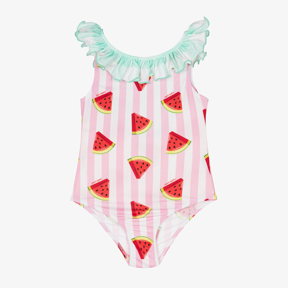 MC2 Saint Barth - Girls Pink Stripe Watermelon Swimsuit  | Childrensalon