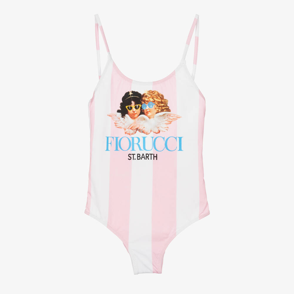 MC2 Saint Barth - Girls Pink & White Fiorucci Swimsuit | Childrensalon