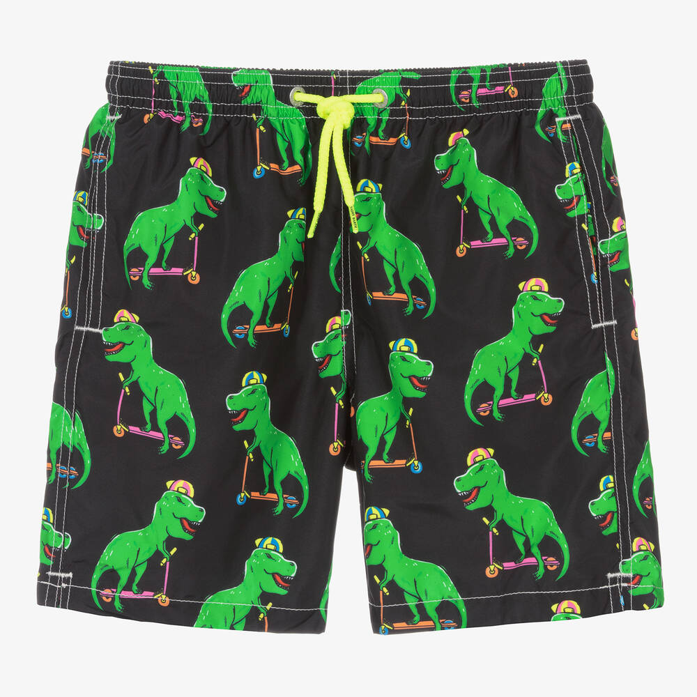 MC2 Saint Barth - Teen Boys Black & Green Dinosaur Swim Shorts | Childrensalon