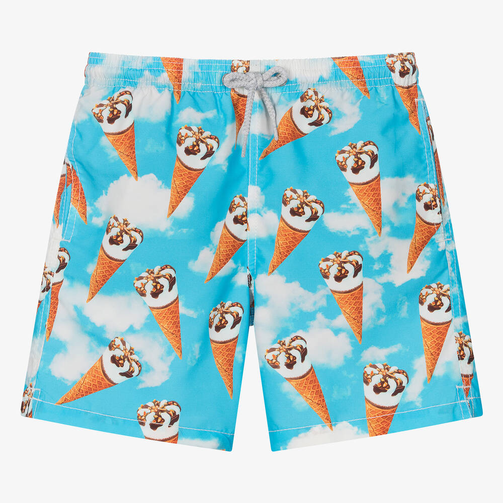 Shop Mc2 Saint Barth Teen Boys Blue Ice Cream Print Swim Shorts