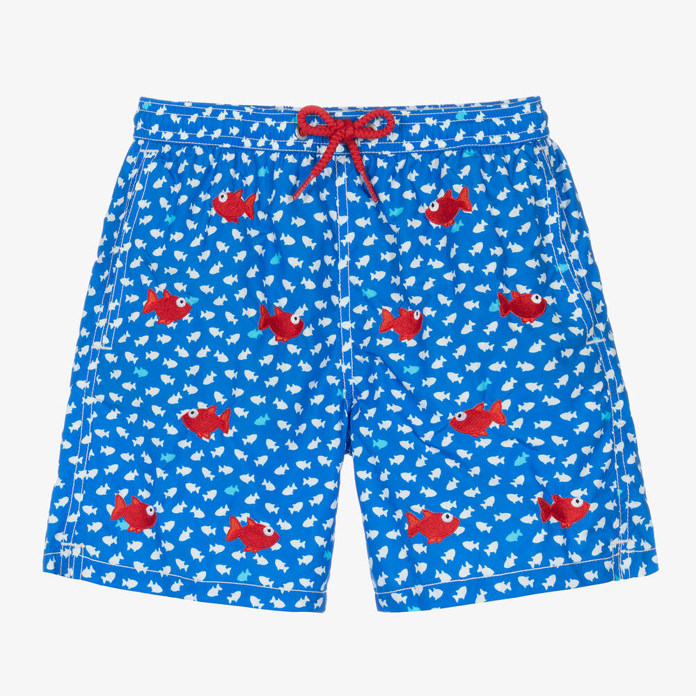 MC2 Saint Barth - Teen Boys Blue & Red Fish Swim Shorts | Childrensalon