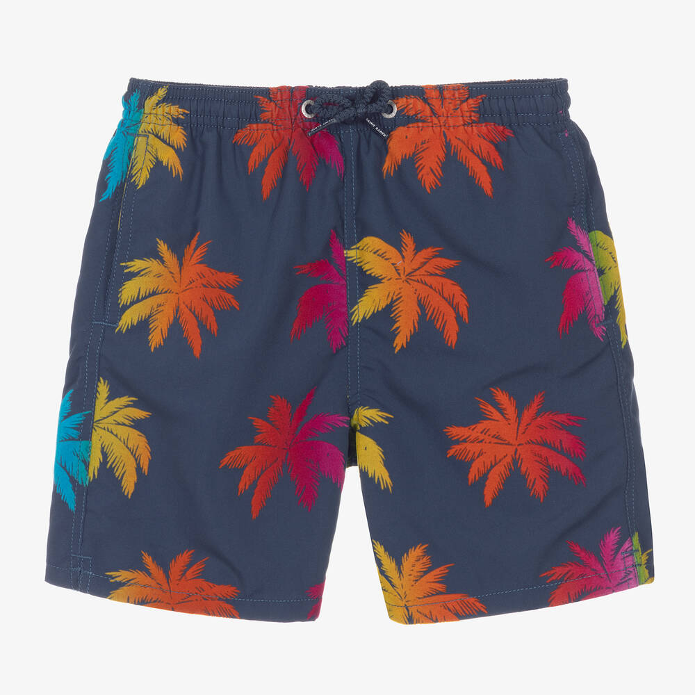 MC2 Saint Barth - Teen Boys Blue Velvet Palm Tree Swim Shorts | Childrensalon