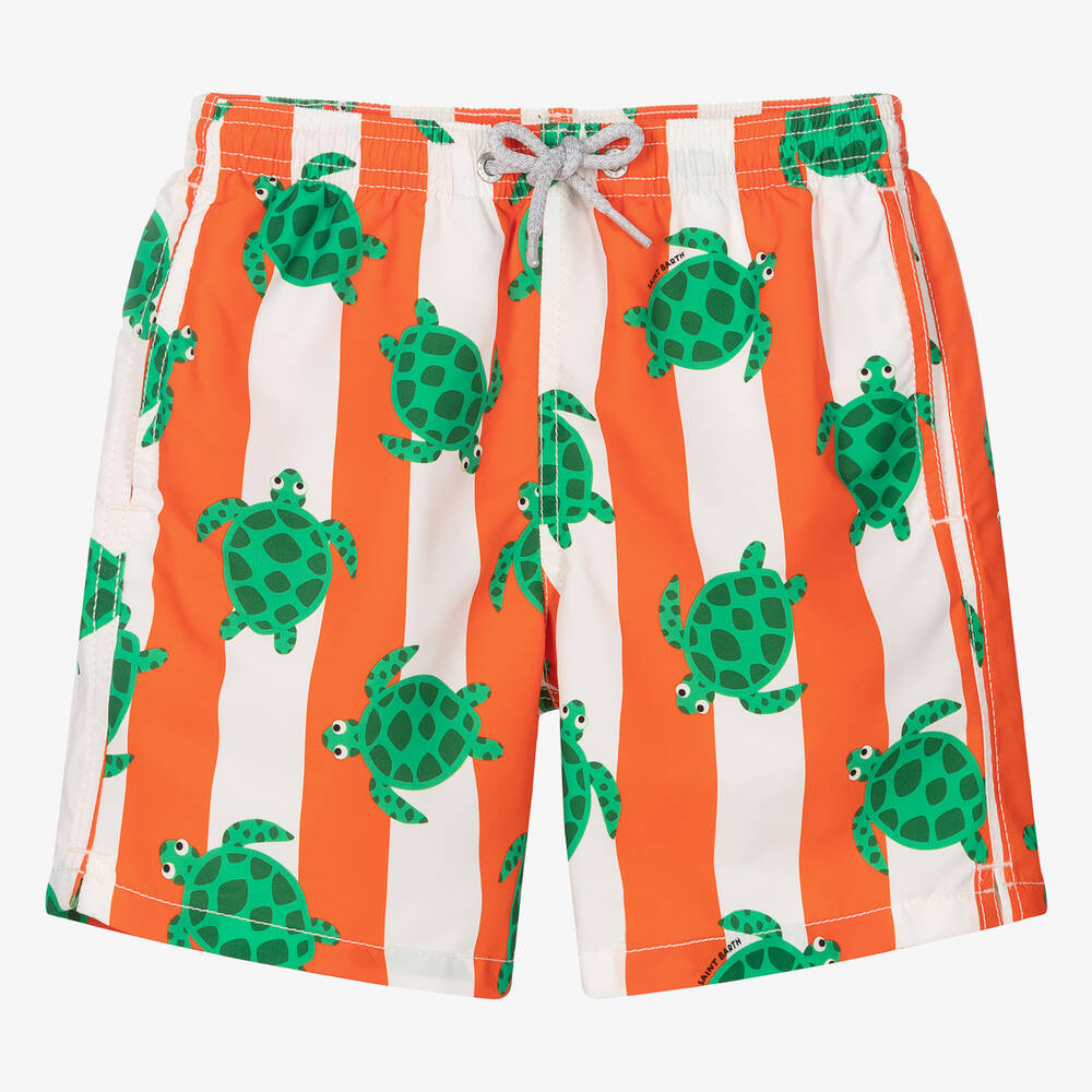 MC2 Saint Barth - Teen Boys Orange Turtle Print Swim Shorts | Childrensalon