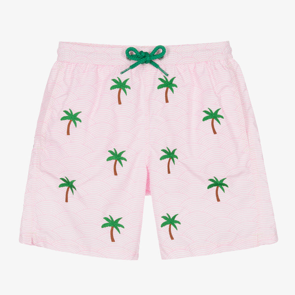 MC2 Saint Barth - Teen Boys Pink & Green Palm Tree Swim Shorts | Childrensalon