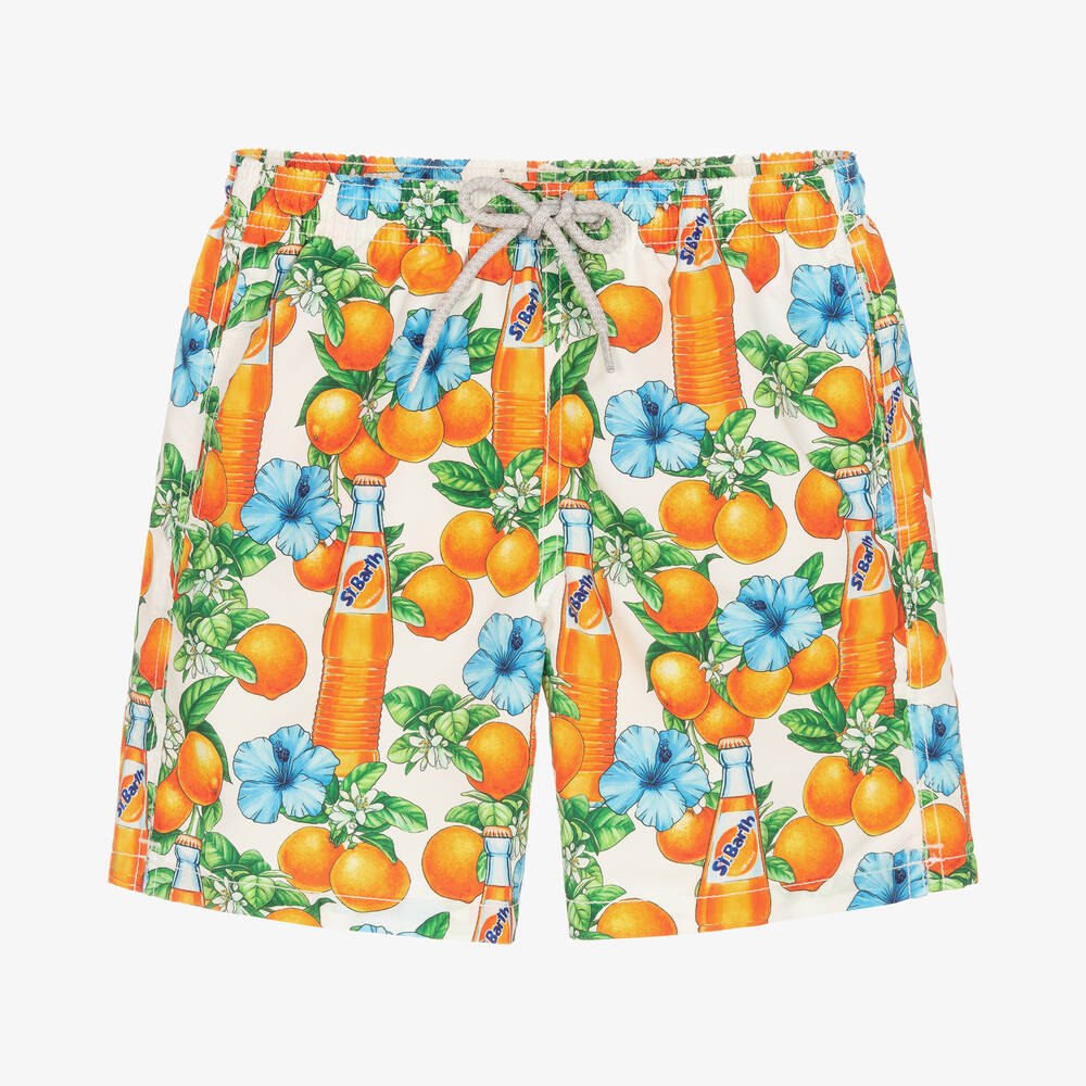 MC2 Saint Barth - Teen Boys White & Orange Swim Shorts | Childrensalon