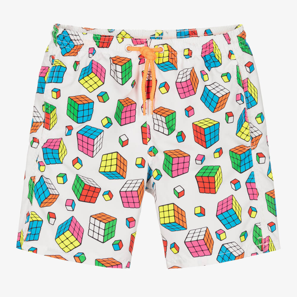 MC2 Saint Barth - Teen Boys White Rubik's Cube Swim Shorts | Childrensalon