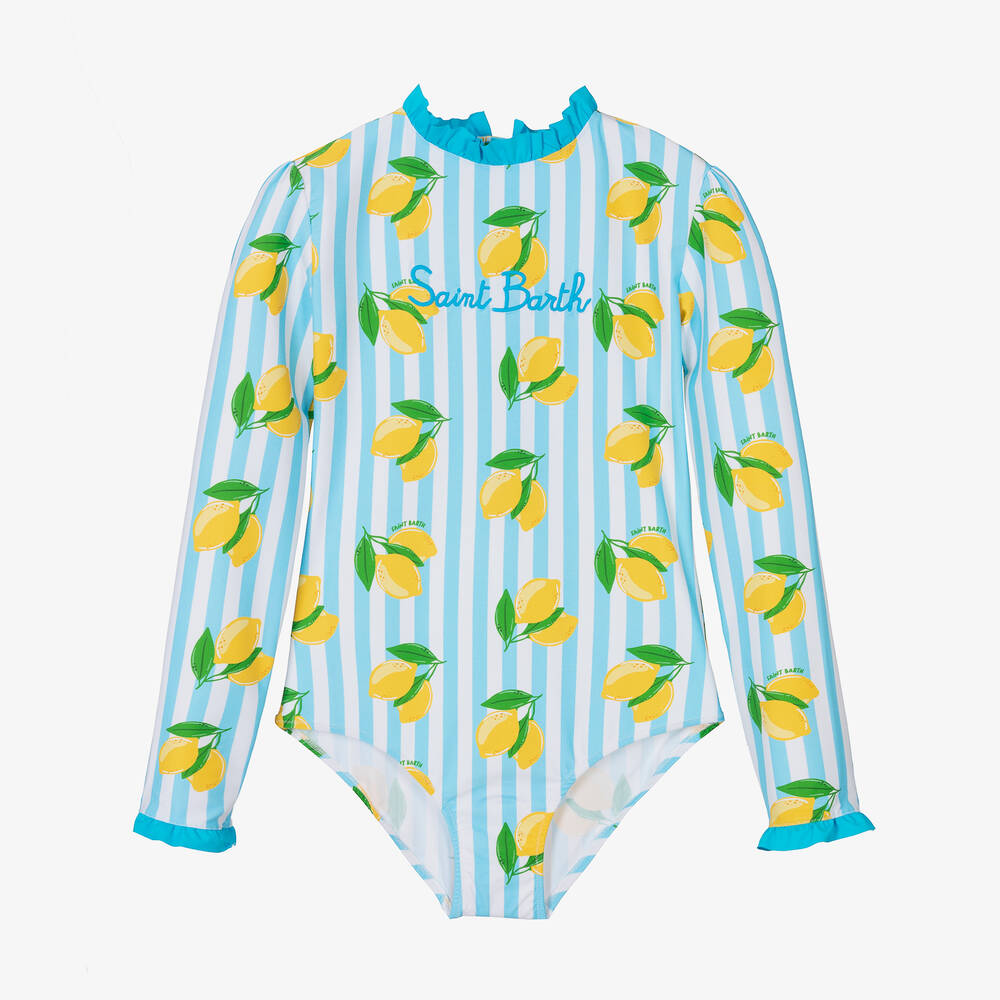 MC2 Saint Barth - Teen Girls Blue Stripe Lemons Swimsuit | Childrensalon