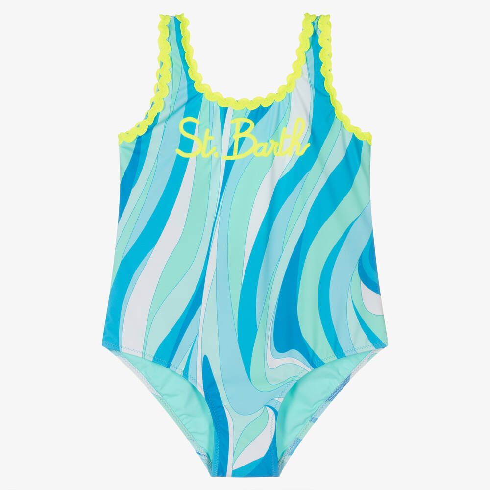 MC2 Saint Barth - Teen Girls Blue Stripe Logo Swimsuit | Childrensalon