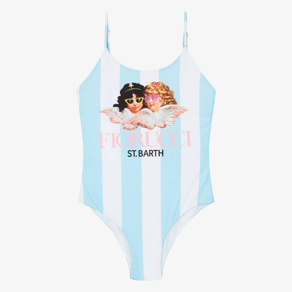 MC2 Saint Barth - Teen Girls Blue Striped Fiorucci Swimsuit | Childrensalon