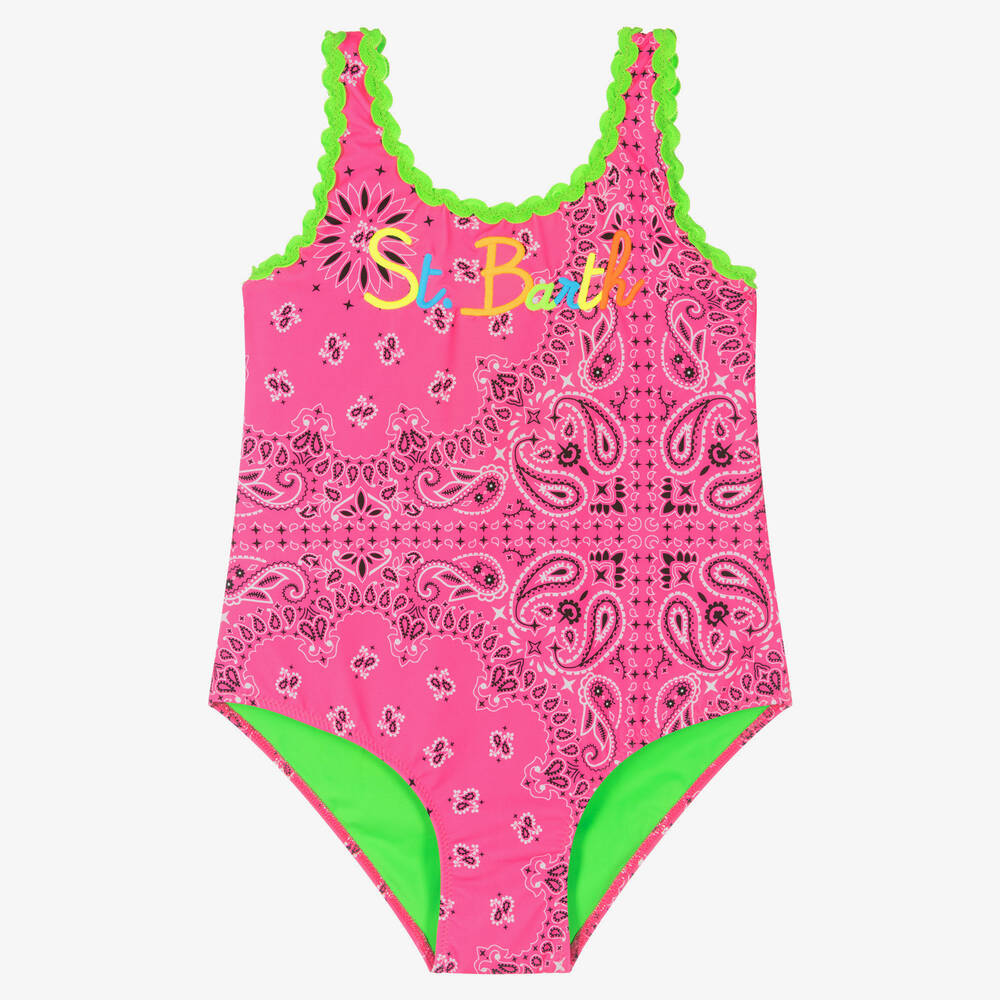 MC2 Saint Barth - Teen Girls Neon Pink Paisley Logo Swimsuit | Childrensalon