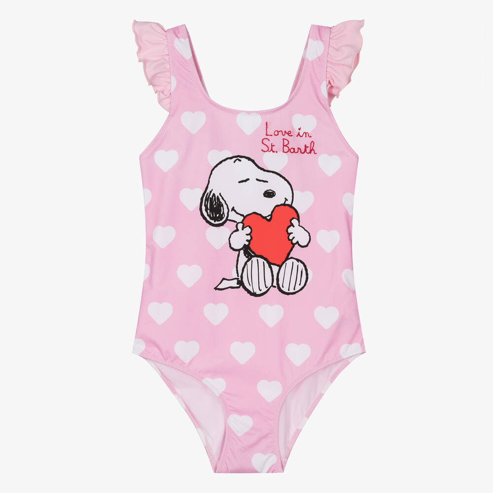 Shop Mc2 Saint Barth Teen Girls Pink Snoopy Heart Swimsuit