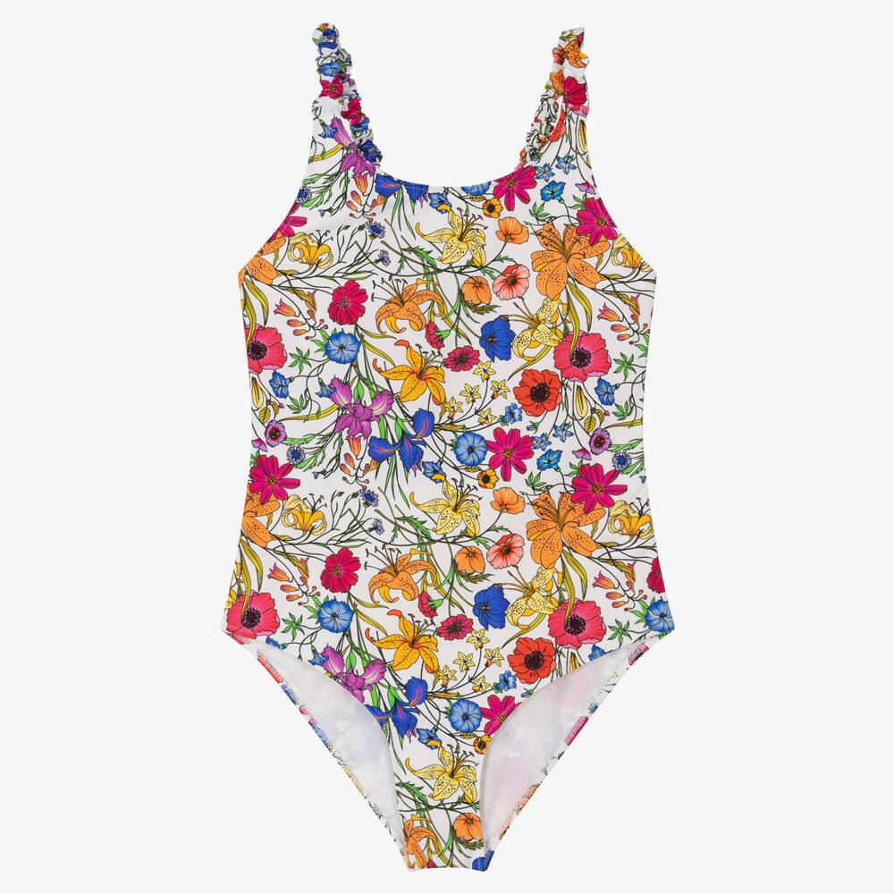 MC2 Saint Barth - Teen Girls White Botanical Flower Swimsuit ...