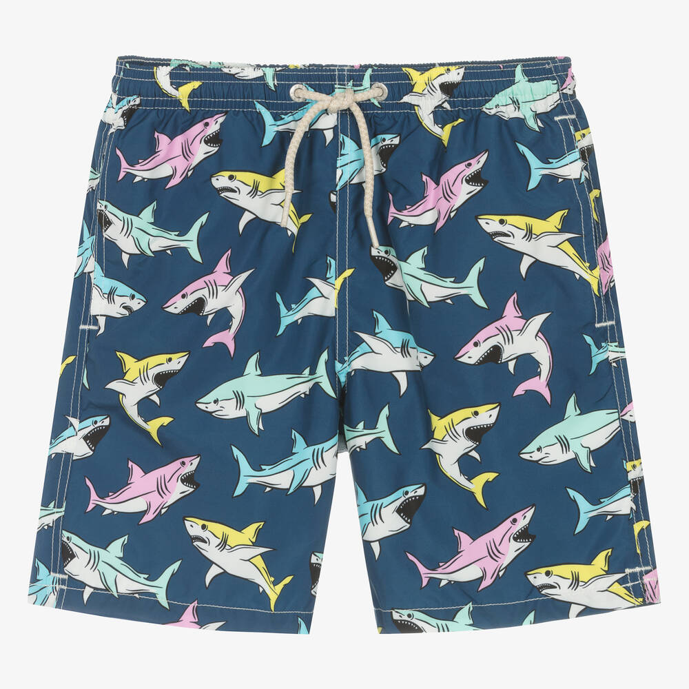 MC2 Saint Barth - Teen Navy Shark Print Swim Shorts | Childrensalon