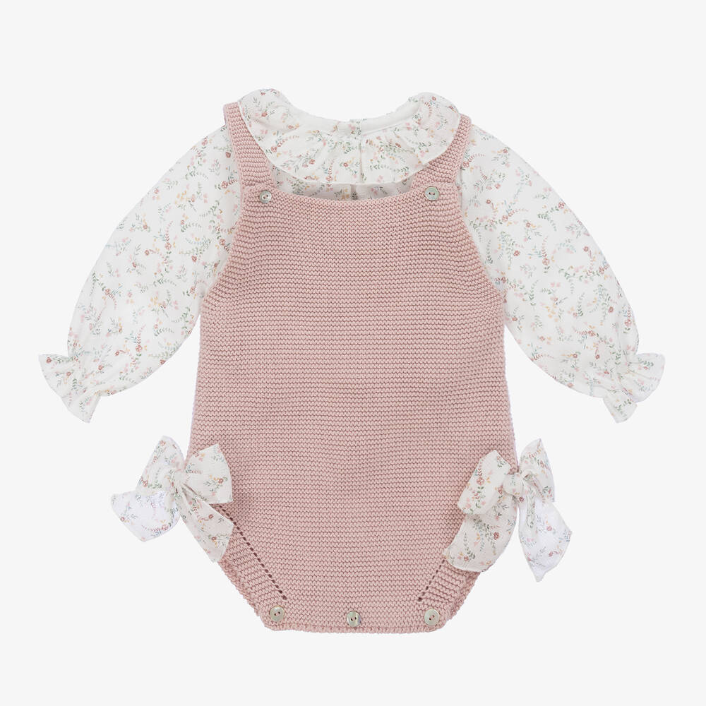 Mebi - Baby Girls Pink Cotton Knit Shortie Set | Childrensalon