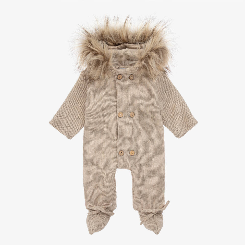 Mebi - Beige Knitted Pramsuit | Childrensalon