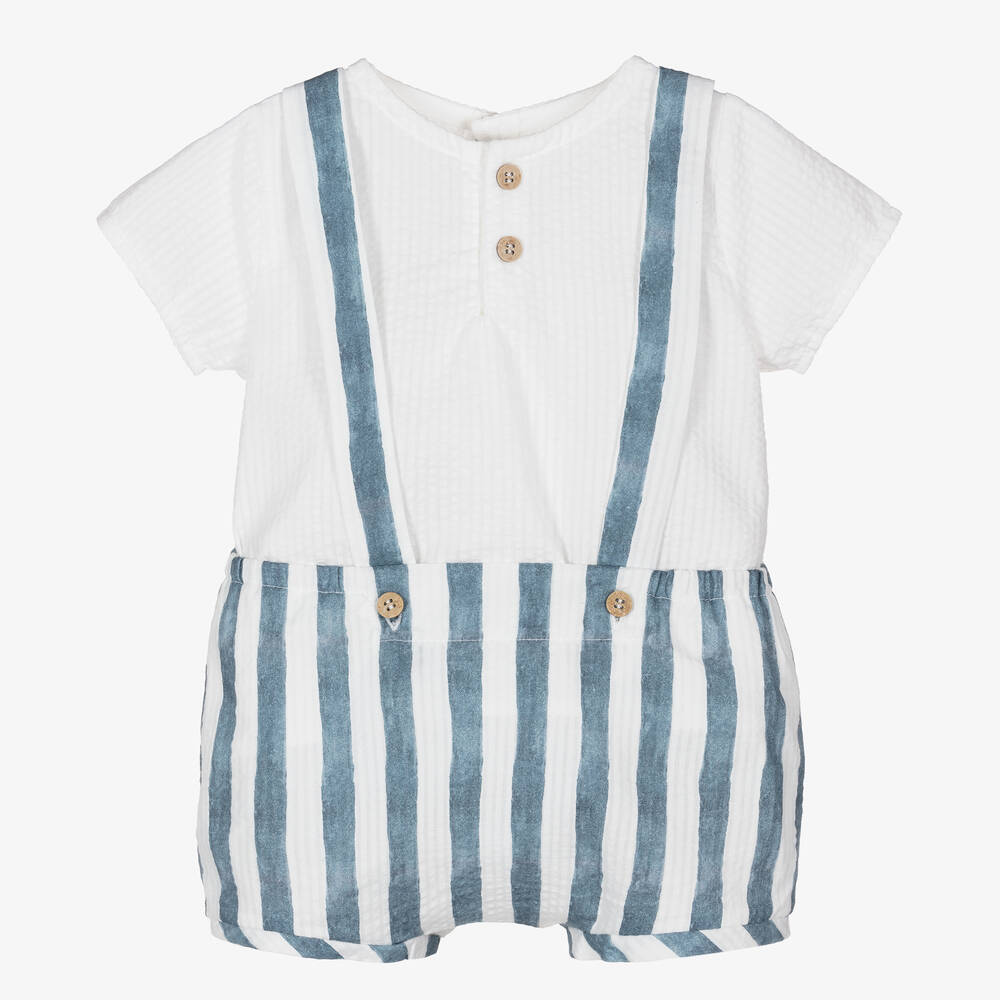 Mebi Babies' Boys White & Blue Striped Shorts Set