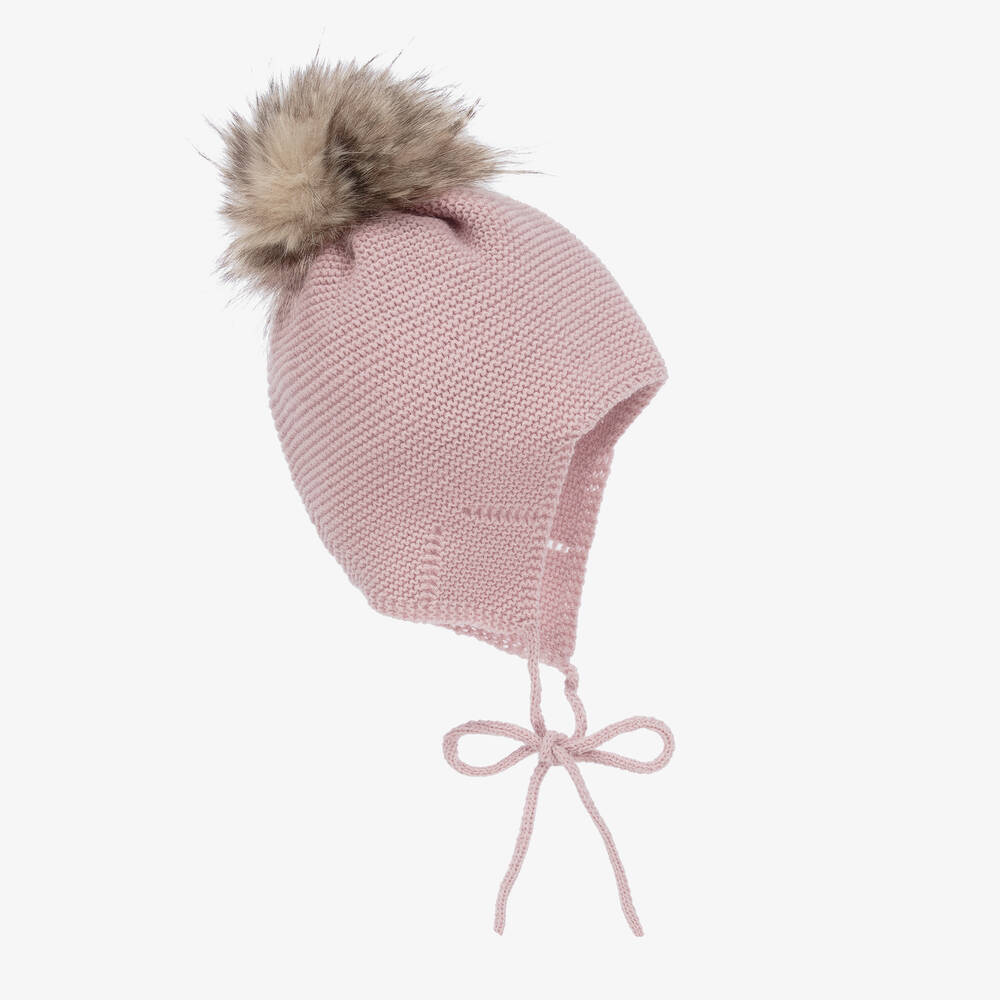 Mebi - Dusky Pink Knitted Pom-Pom Hat | Childrensalon