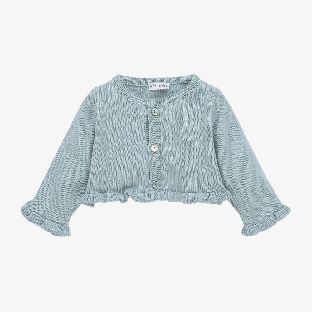 Mebi - Girls Blue Cotton Knit Cardigan | Childrensalon