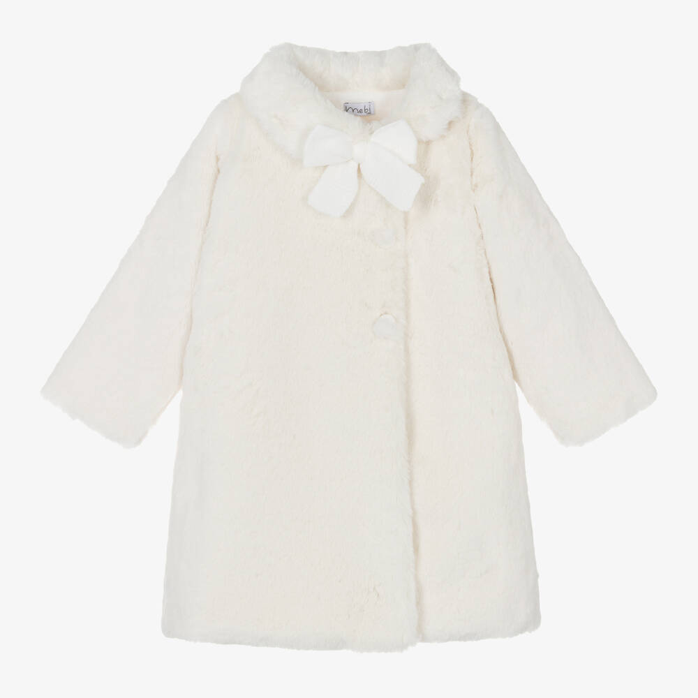 Mebi - Girls Ivory Faux Fur Coat | Childrensalon