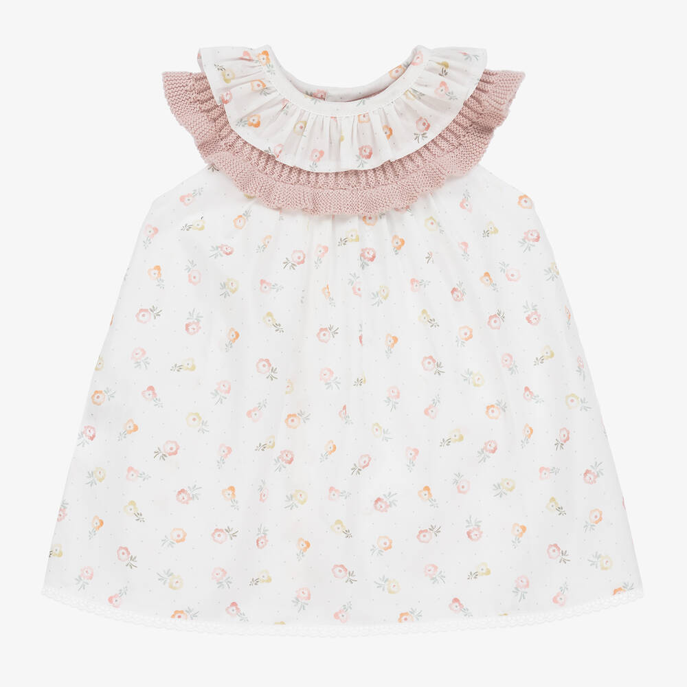 Mebi - Кремовое хлопковое платье в цветочек для девочек | Childrensalon