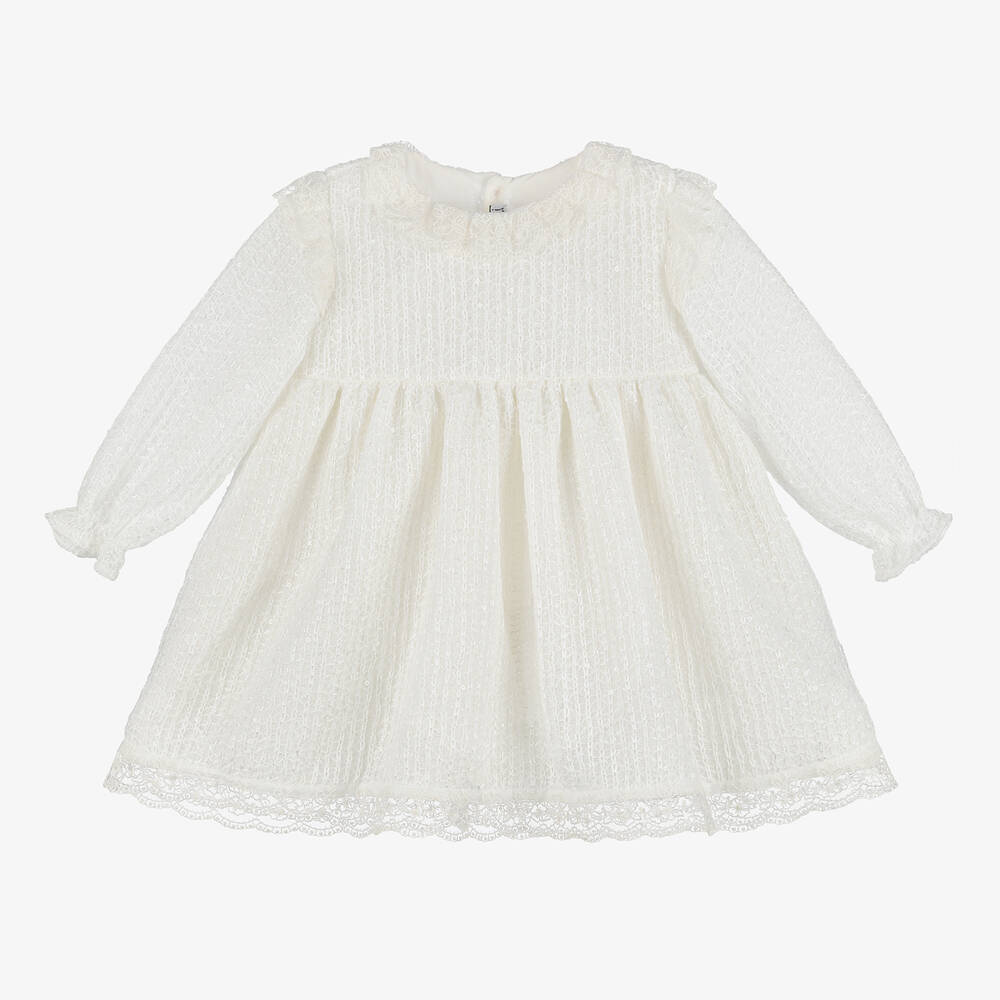 Mebi - Girls Ivory Knit & Lace Dress | Childrensalon