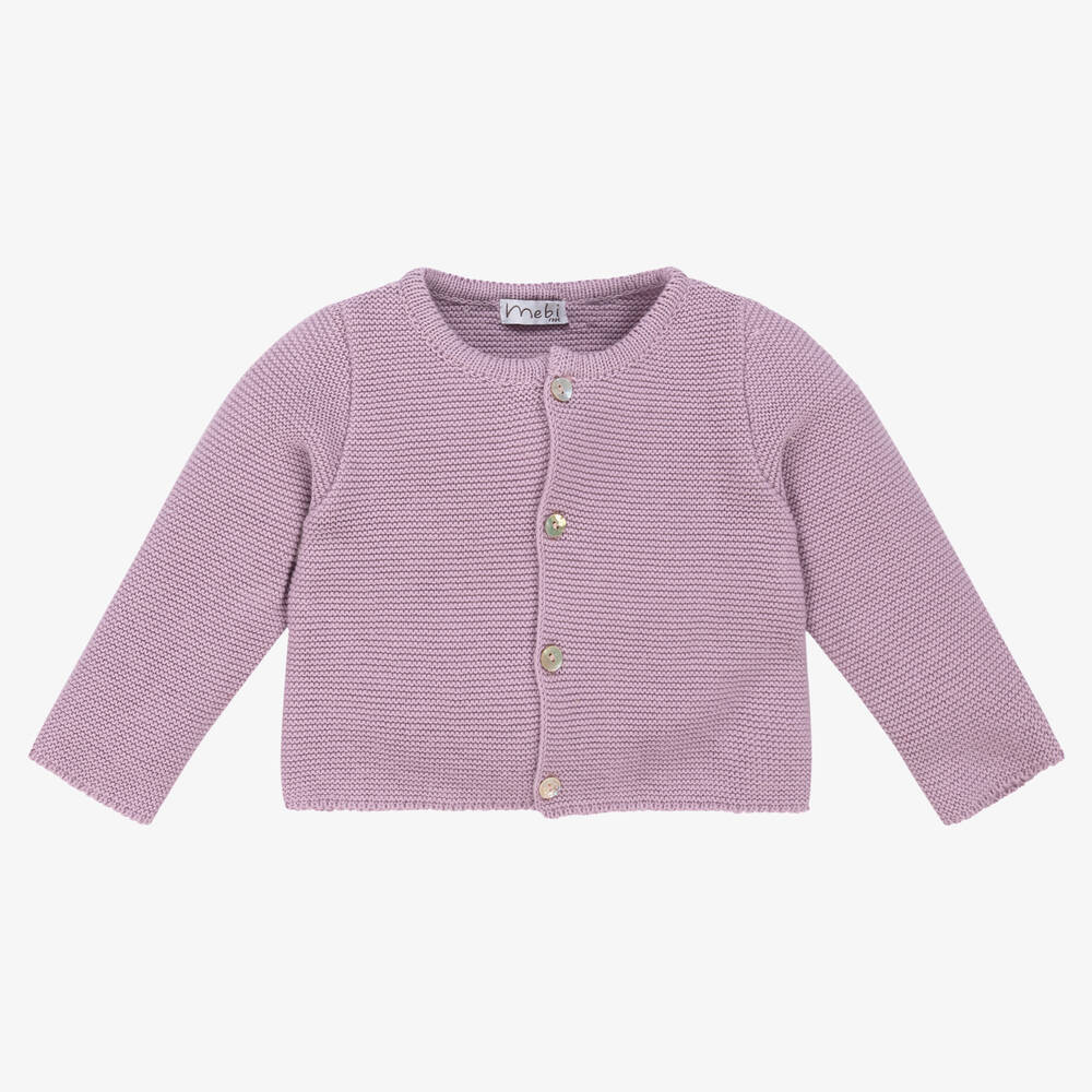 Mebi Babies' Girls Lilac Purple Knitted Cotton Cardigan