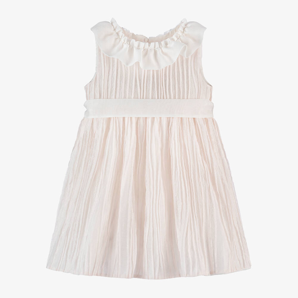 Mebi - Girls Pale Pink Frill Collar Dress | Childrensalon