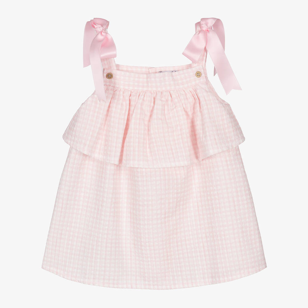 Mebi - Girls Pink Cotton Gingham Dress | Childrensalon