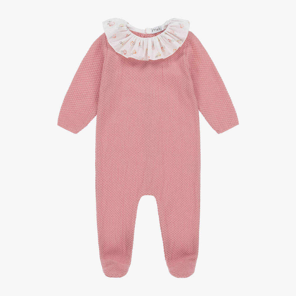 Mebi - Girls Pink Cotton Knit Babygrow | Childrensalon