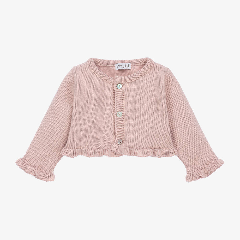 Mebi - Girls Pink Cotton Knit Cardigan | Childrensalon