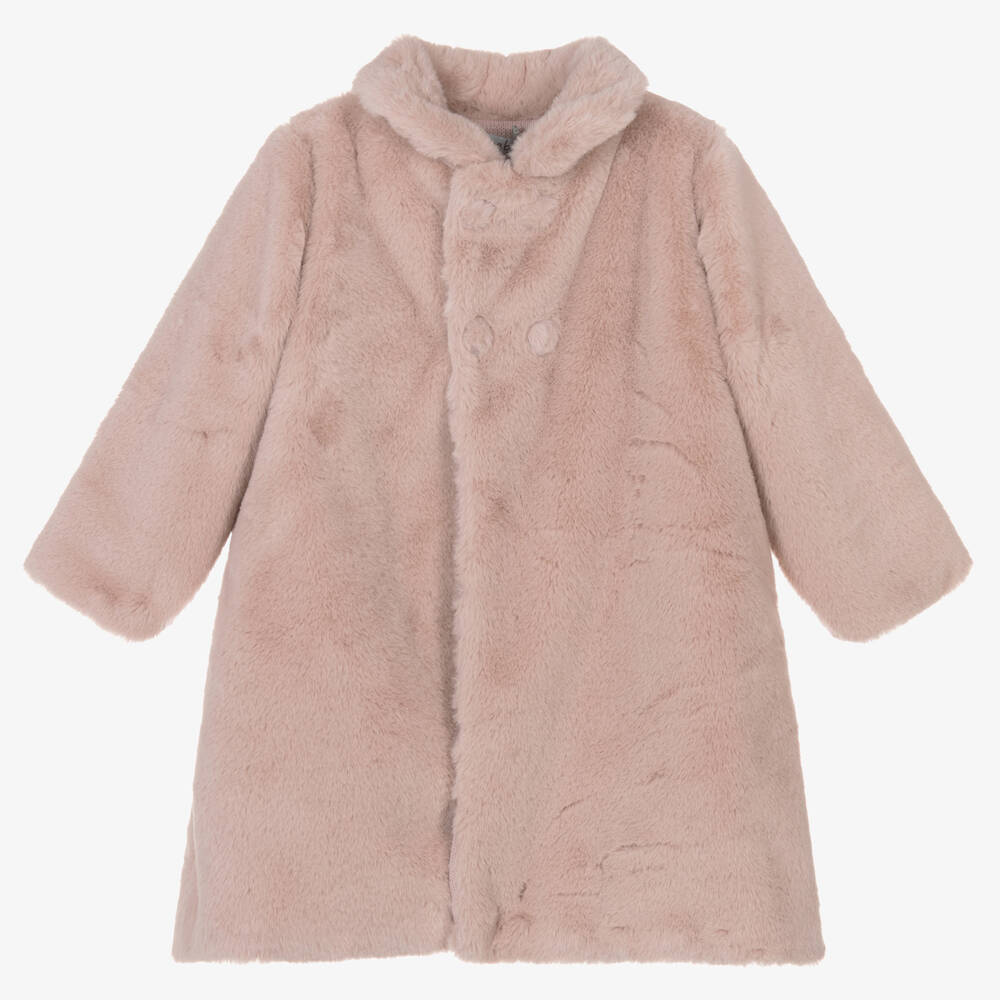 Mebi - Girls Pink Faux Fur Coat | Childrensalon