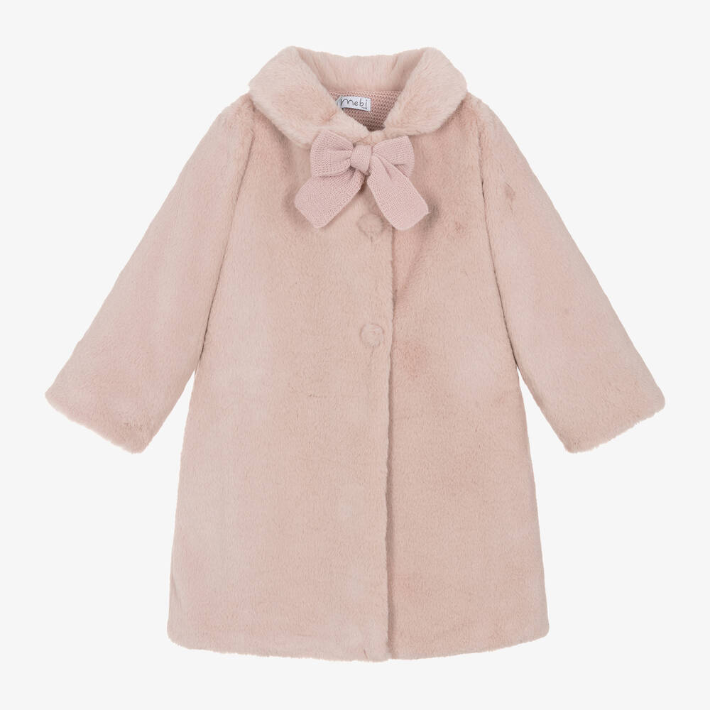 Mebi - Girls Pink Faux Fur Coat | Childrensalon