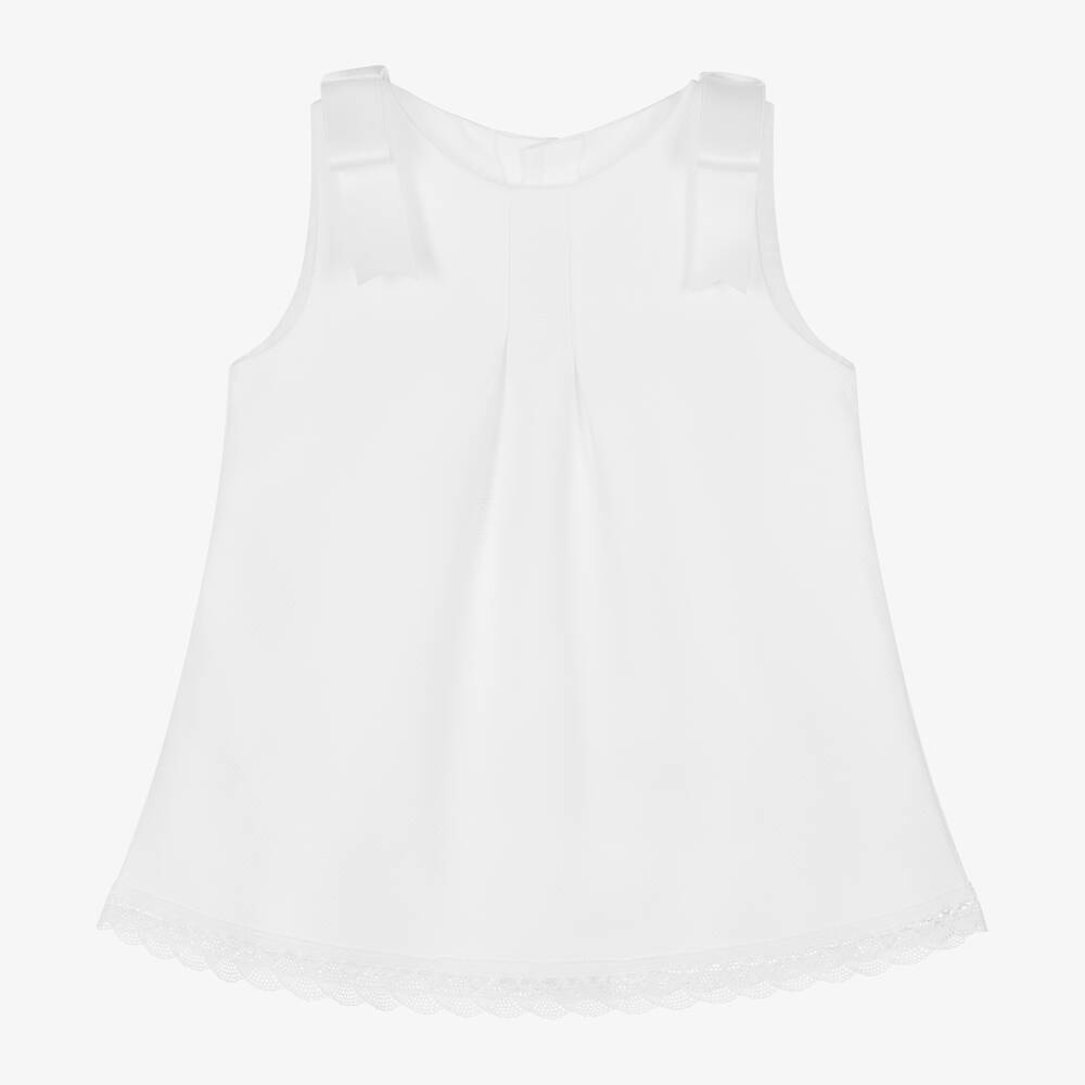 Mebi - Girls White Cotton Bow Dress | Childrensalon