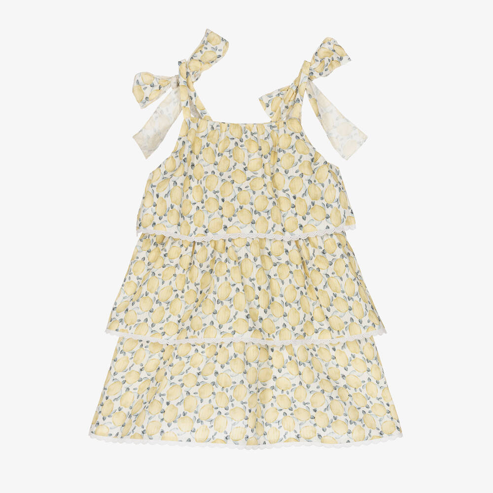 Mebi Babies' Girls Yellow Turtles Print Cotton Dress