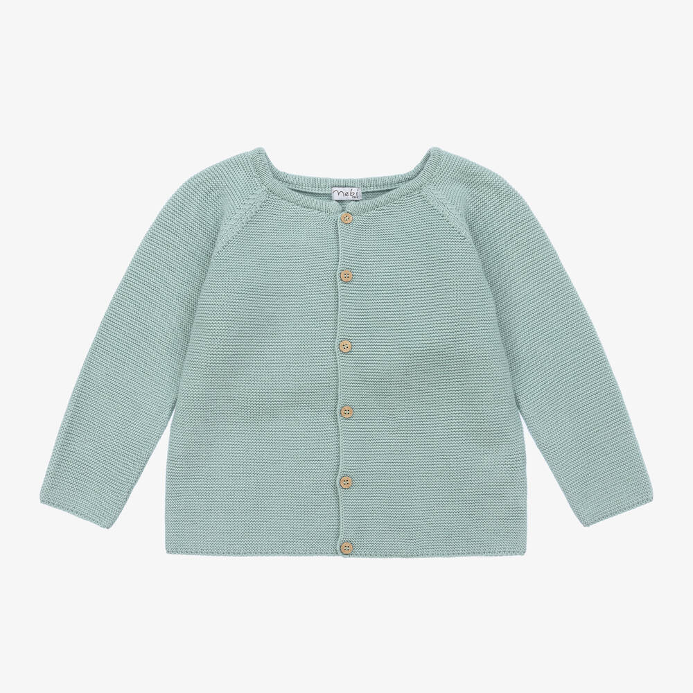 Mebi - Green Cotton Knit Cardigan | Childrensalon