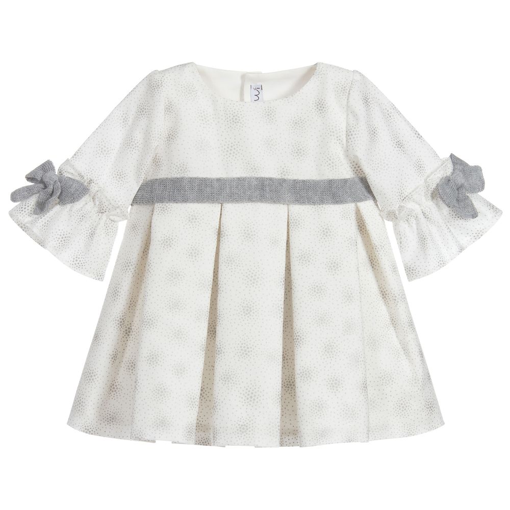 Mebi - Ivory & Silver Cotton Dress | Childrensalon