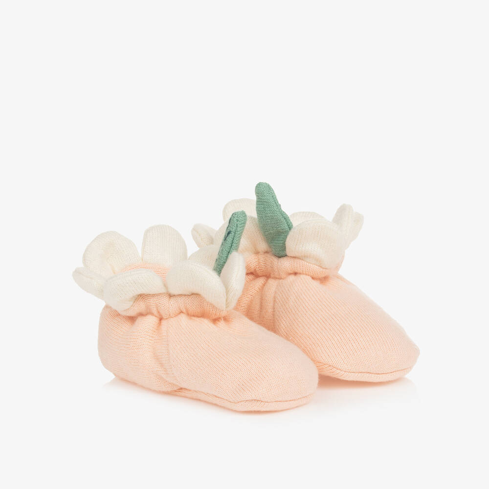 Meri Meri - Baby Girls Pink Organic Cotton Flower Booties | Childrensalon
