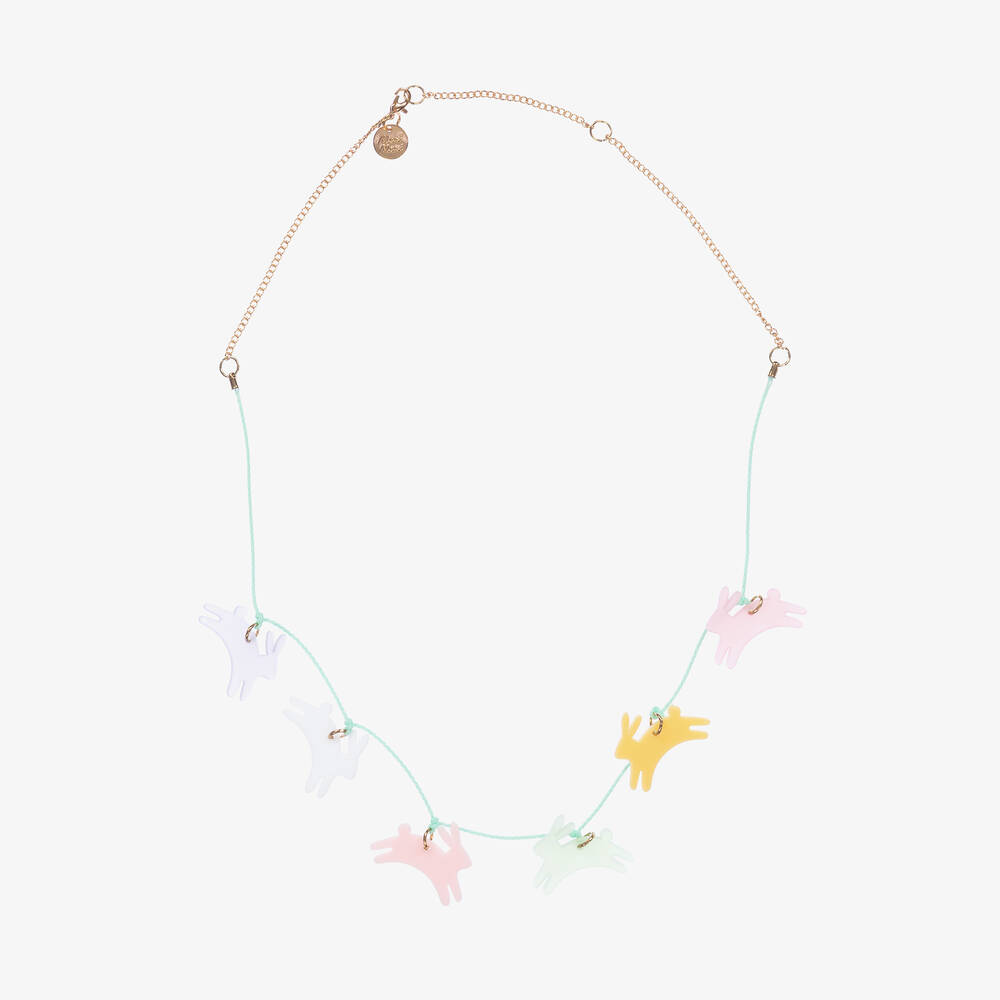 Meri Meri - Pink & Green Bunny Necklace (58cm) | Childrensalon