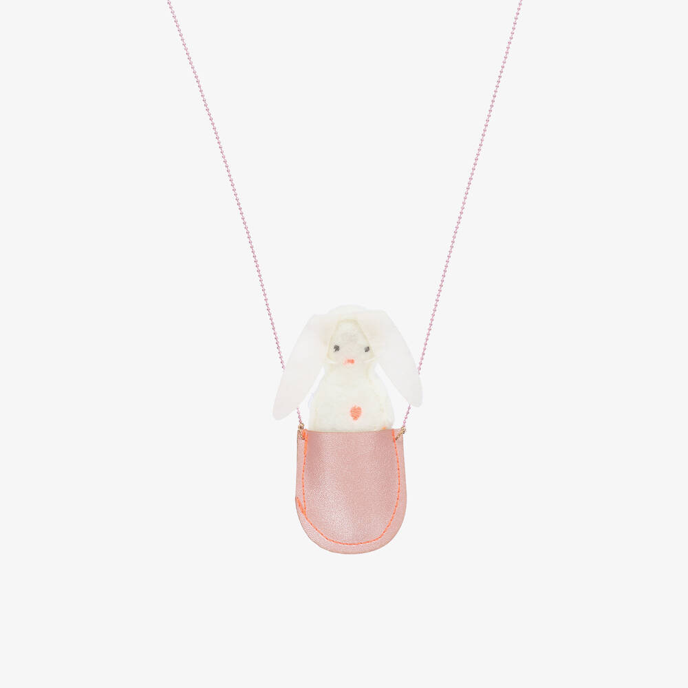 Meri Meri-Pink & Ivory Felt Bunny Necklace (68cm) | Childrensalon