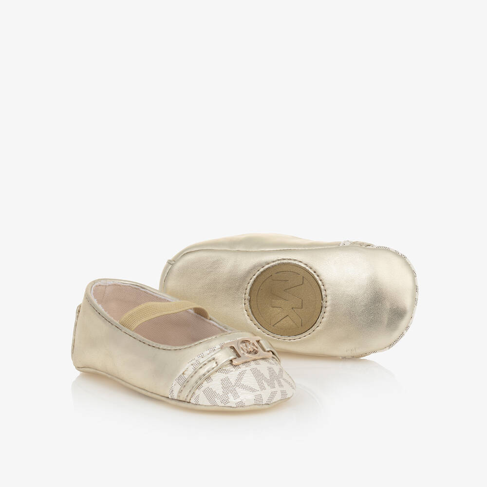 Shop Michael Kors Baby Girls Gold Mk Pre-walker Shoes