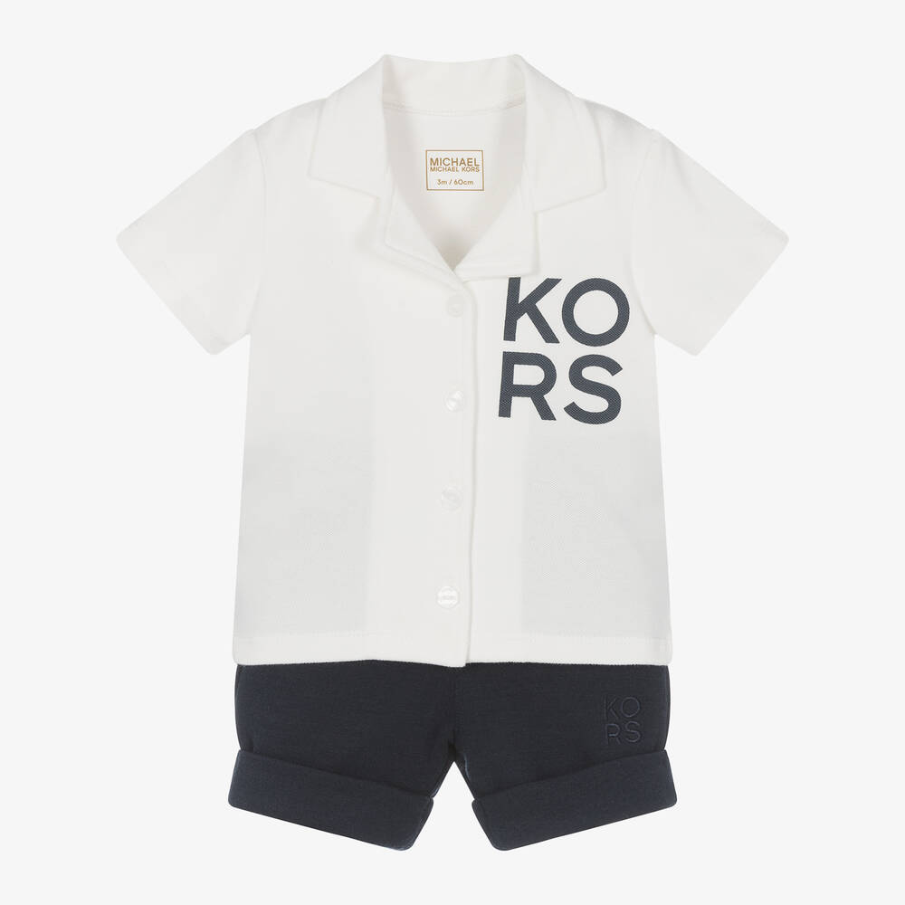 Michael Kors Kids - Boys Ivory & Blue Cotton Shorts Set | Childrensalon