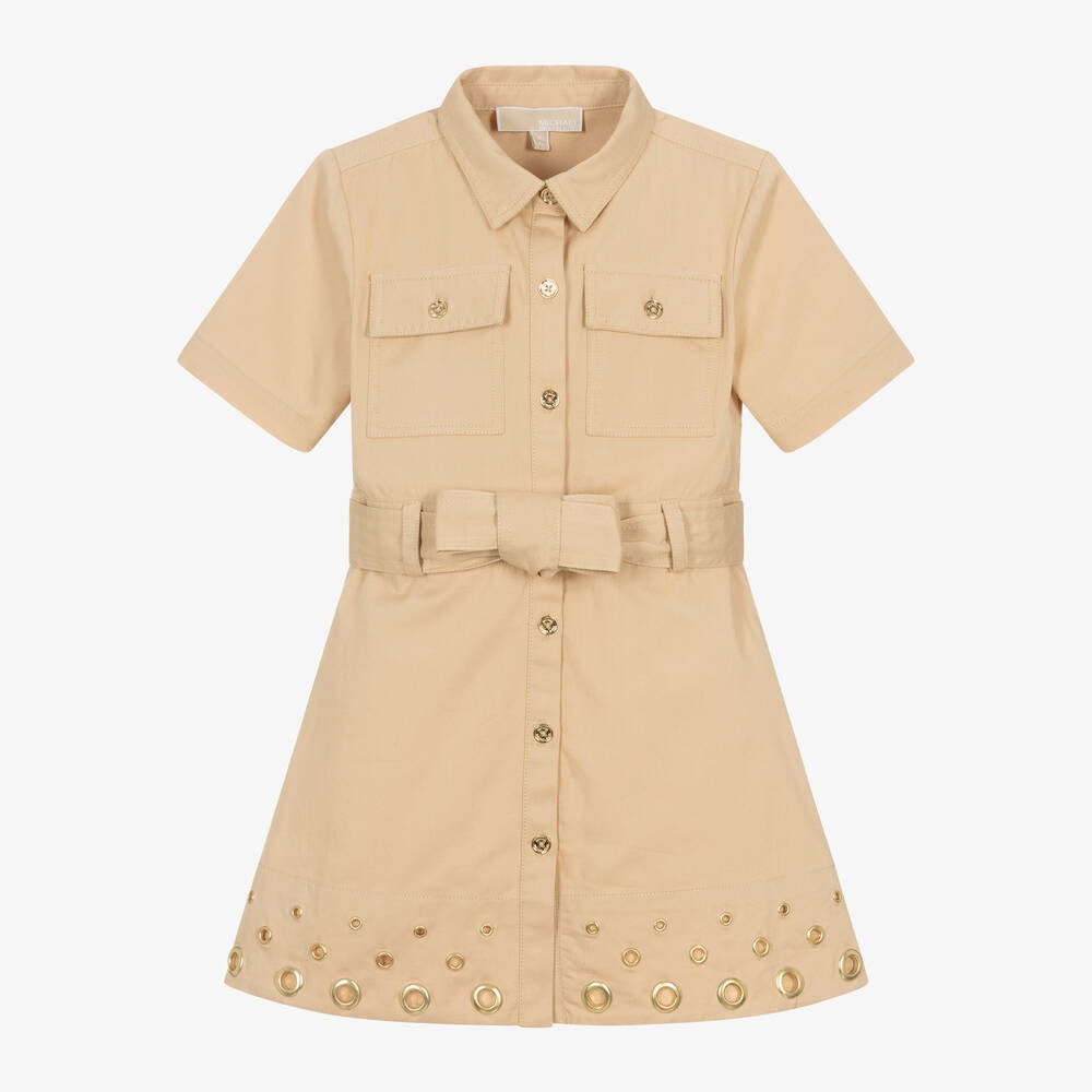 Michael Kors Kids - Girls Beige Cotton Utility Dress | Childrensalon