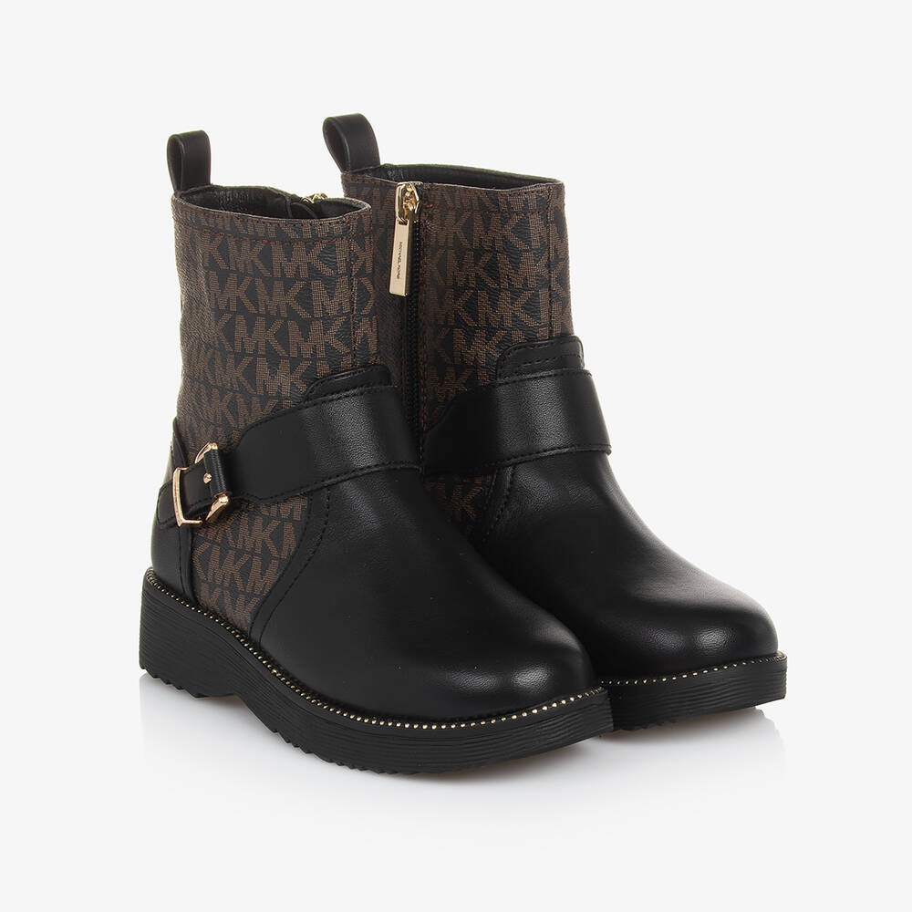 Michael Kors Kids - Girls Black & Brown Faux Leather Boots | Childrensalon