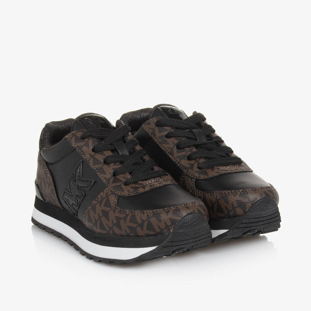 Michael Kors Kids - Girls Black & Brown Faux Leather Trainers | Childrensalon