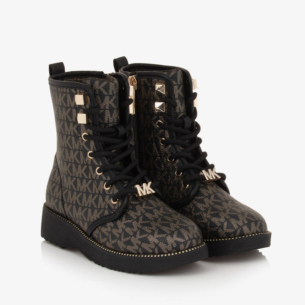 Michael Kors Kids - Girls Black & Gold Ankle Boots | Childrensalon