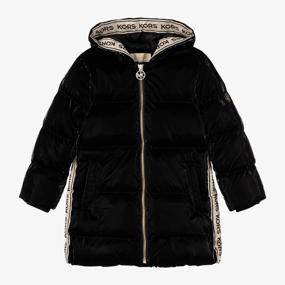 Michael Kors Kids - Girls Black Hooded Puffer Coat | Childrensalon